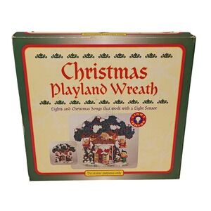 Vintage Christmas Playland Wreath 1997 Music Sound Tree Cabin Swings TL Toys Vtg